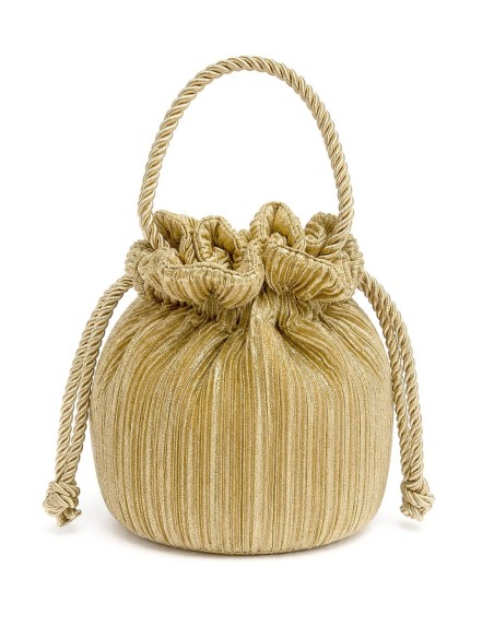 Bolso de fiesta bombonera plisada con asa de cordón - oro claro - foto 1