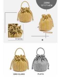 Bolso de fiesta bombonera plisada con asa de cordón - oro claro - foto 1 2