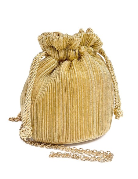 Bolso de fiesta bombonera plisada con asa de cordón - oro claro - foto 3