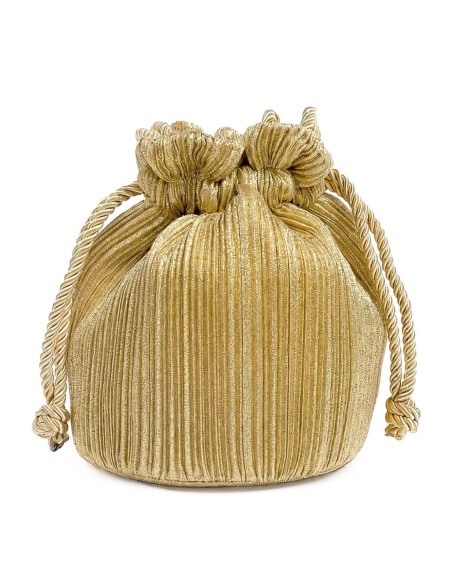 Bolso de fiesta bombonera plisada con asa de cordón - oro claro - foto 4