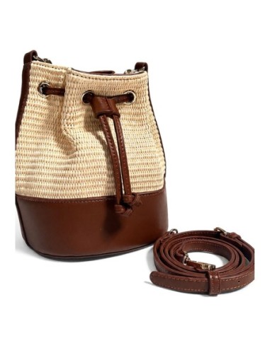 Bolso de fiesta bombonera de rafia con base polipiel metalizada - camel - foto 1
