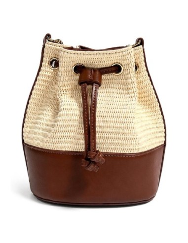 Bolso de fiesta bombonera de rafia con base polipiel metalizada - camel - foto 3
