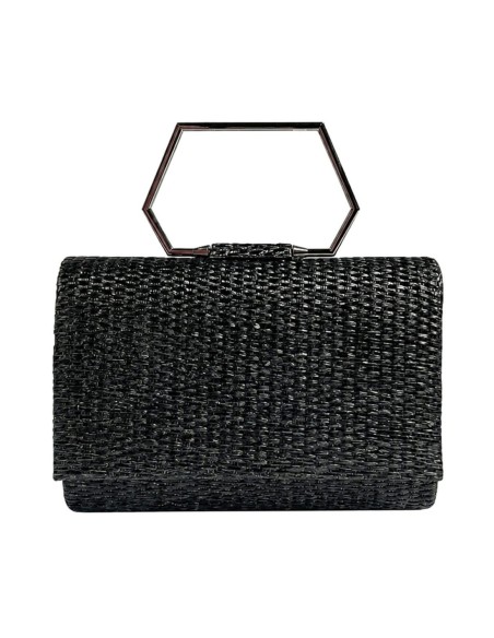 Cartera de fiesta de rafia con asa geométrica - negro - foto 1