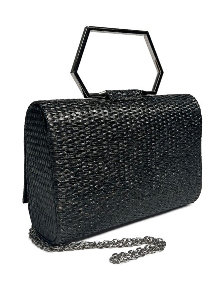 Cartera de fiesta de rafia con asa geométrica - negro - foto 3