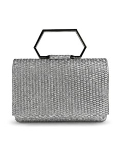 Cartera de fiesta de rafia con asa geométrica - plata - foto 1
