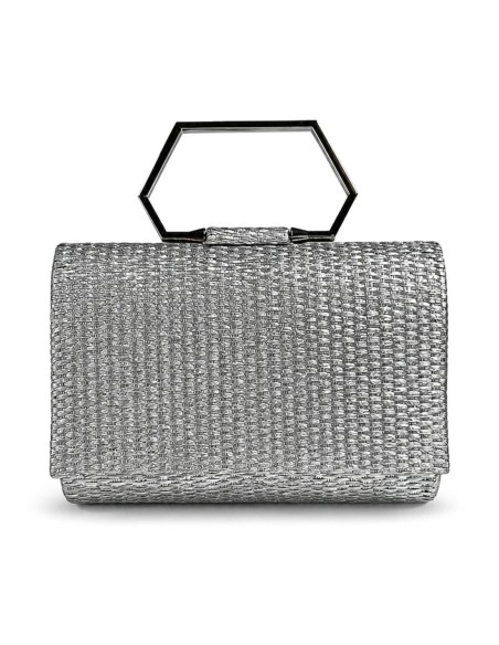 Cartera de fiesta de rafia con asa geométrica - plata - foto 1