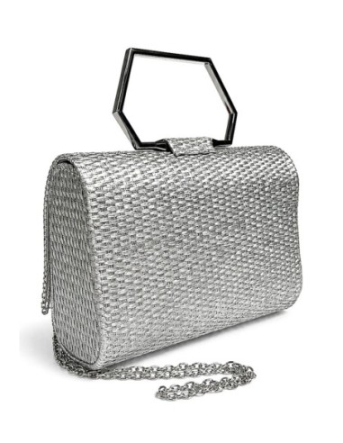 Cartera de fiesta de rafia con asa geométrica - plata - foto 3