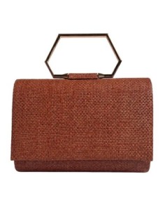 Cartera de fiesta de rafia con asa geométrica - cafe - foto 1