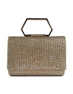 Cartera de fiesta de rafia con asa geométrica - champan - foto 1