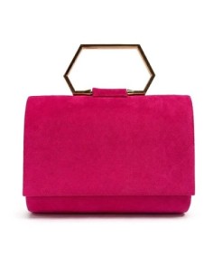 Cartera de fiesta efecto ante con asa geométrica - fucsia - foto 1