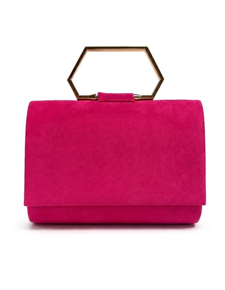 Cartera de fiesta efecto ante con asa geométrica - fucsia - foto 1