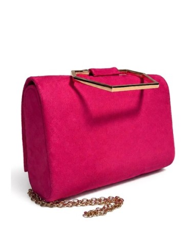 Cartera de fiesta efecto ante con asa geométrica - fucsia - foto 3