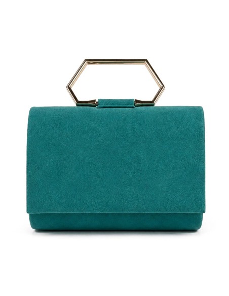 Cartera de fiesta efecto ante con asa geométrica - esmeralda - foto 1