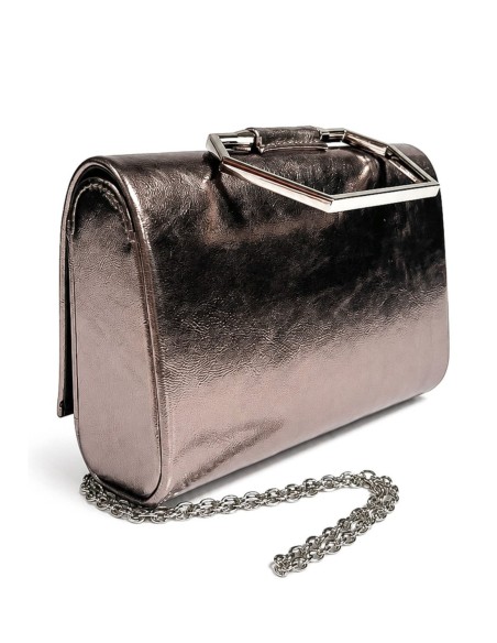 Cartera de fiesta polipiel metalizada con asa geométrica - gris - foto 3