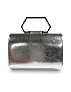 Cartera de fiesta polipiel metalizada con asa geométrica - plata - foto 1