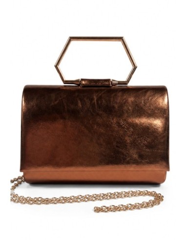 Cartera de fiesta polipiel metalizada con asa geométrica - bronce - foto 1