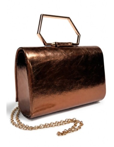 Cartera de fiesta polipiel metalizada con asa geométrica - bronce - foto 3