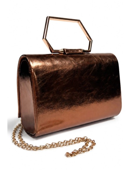 Cartera de fiesta polipiel metalizada con asa geométrica - bronce - foto 3