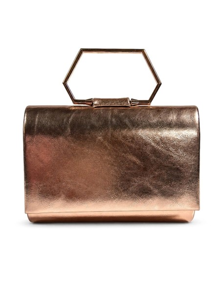 Cartera de fiesta polipiel metalizada con asa geométrica - champan - foto 1