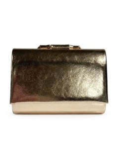 Cartera de fiesta polipiel metalizada con asa geométrica - oro claro - foto 1