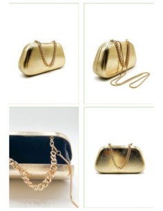 Bolso de fiesta metalizada con cadena - oro - foto 1 2