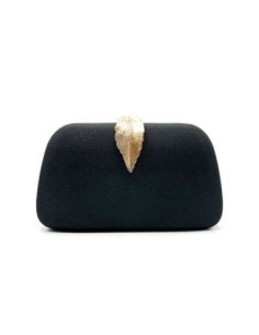 Bolso de fiesta rígida con hoja dorada - negro - foto 1