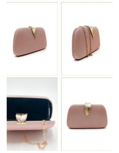Bolso de fiesta rígida con hoja dorada - plata - foto 2
