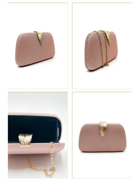 Bolso de fiesta rígida con hoja dorada - teal - foto 2