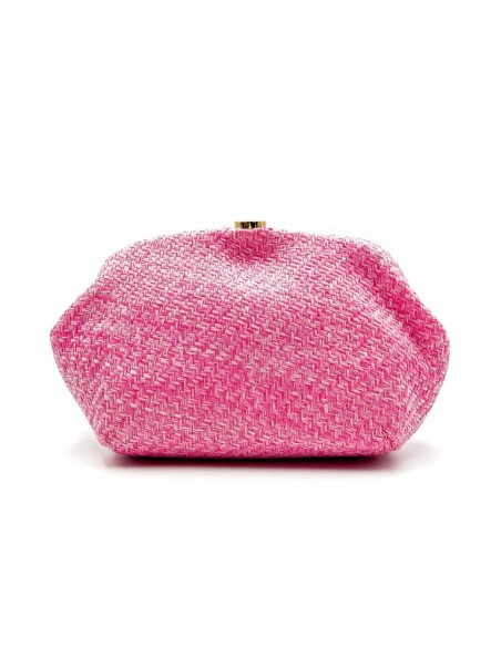 Cartera de fiesta rafia con cierre redondo - fucsia - foto 1