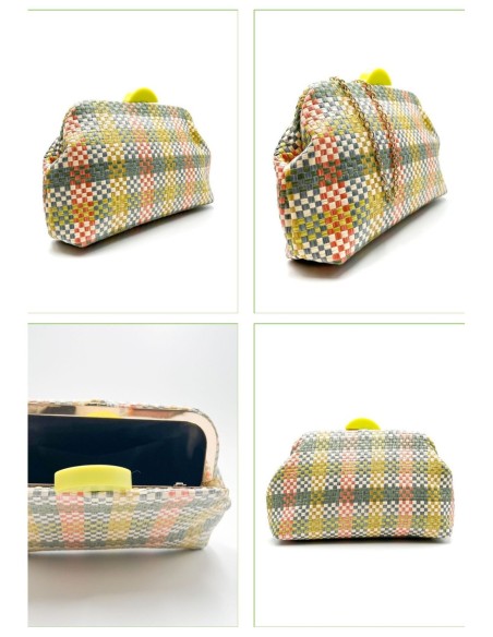 Cartera de fiesta rafia cuadros - multi verde - foto 2
