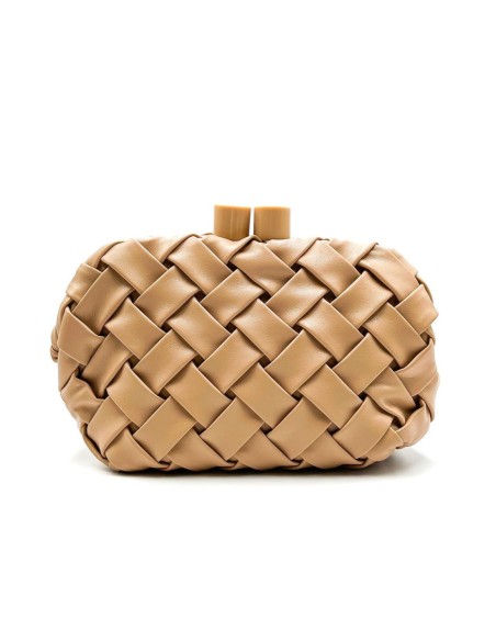 Cartera de fiesta trenzada con cierre cilíndrico - camel - foto 1