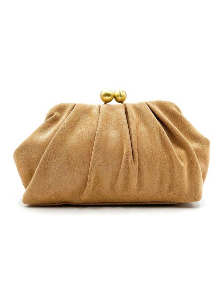 Cartera de fiesta efecto ante con fruncido - camel - foto 1