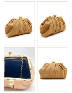Cartera de fiesta efecto ante con fruncido - camel - foto 1 2