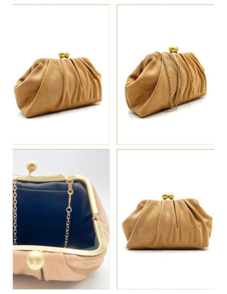 Cartera de fiesta efecto ante con fruncido - camel - foto 2