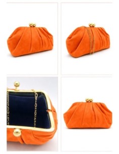 Cartera de fiesta efecto ante con fruncido - naranja - foto 1 2