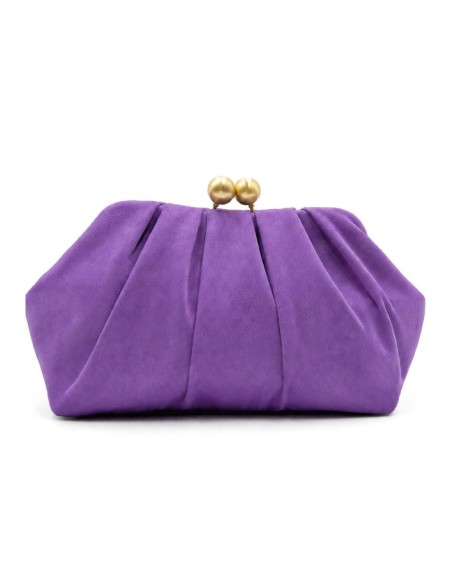Cartera de fiesta efecto ante con fruncido - morado - foto 1