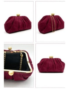 Cartera de fiesta efecto ante con fruncido - granate - foto 1 2