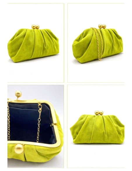 Cartera de fiesta efecto ante con fruncido - lima - foto 2