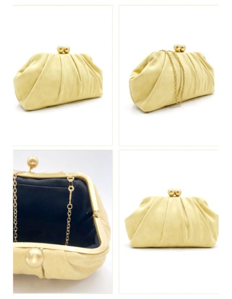 Cartera de fiesta efecto ante con fruncido - amarillo claro - foto 2