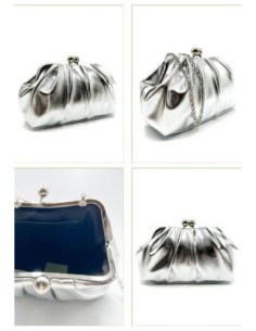 Cartera de fiesta metalizada con fruncido - plata - foto 1 2