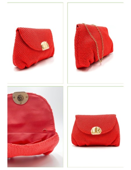 Cartera de fiesta rafia con cierre efecto metálico - rojo - foto 2