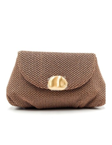 Cartera de fiesta rafia con cierre efecto metálico - chocolate - foto 1