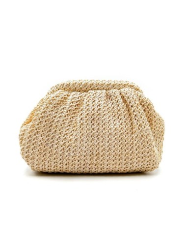 Cartera de fiesta rafia fruncida - beige - foto 1