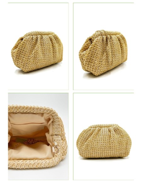 Cartera de fiesta rafia fruncida - natural - foto 2
