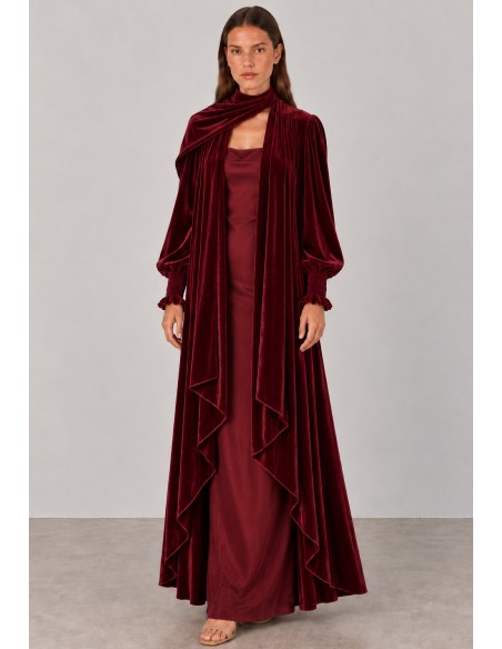 Abrigo kimono de terciopelo burdeos para invitada | Complementos Invitada