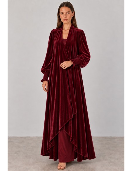 Abrigo kimono de terciopelo burdeos para invitada | Complementos Invitada