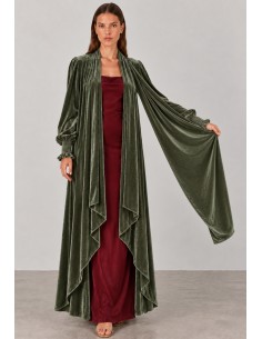 Abrigo kimono de terciopelo verde oliva para invitada | Complementos Invitada