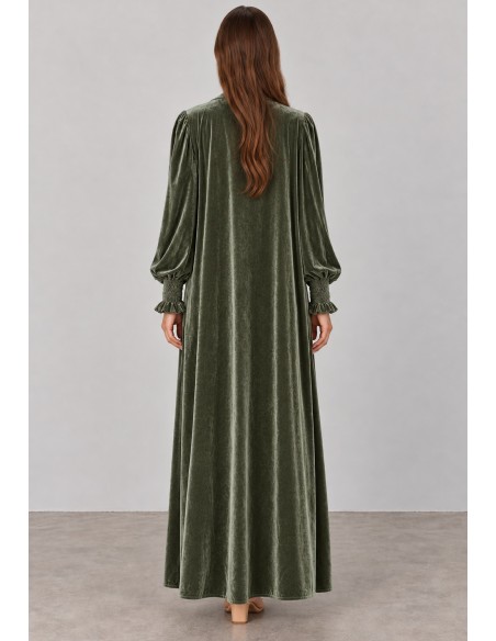 Abrigo kimono de terciopelo verde oliva para invitada | Complementos Invitada