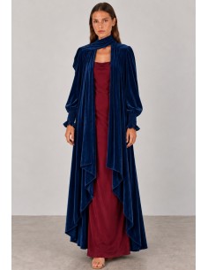 Abrigo kimono de terciopelo azul marino para invitada | Complementos Invitada