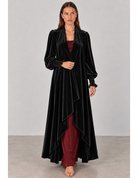 Abrigo kimono de terciopelo negro para invitada | Complementos Invitada